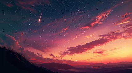 shooting star in a dusk sky generative ai