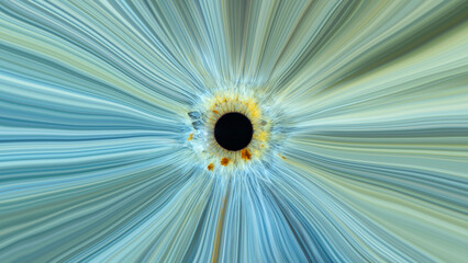 Light entering human eye at speed of light. Green-Blue colored iris with brown. Abstract background...
