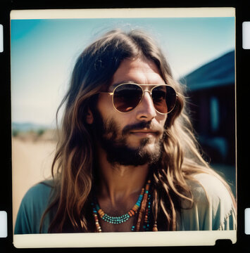 Vintage photo of a Closeup of a young hippie.