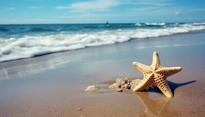 Fototapeta na wymiar Tropical coastline, blue wave, starfish nature beauty in summer generated by AI
