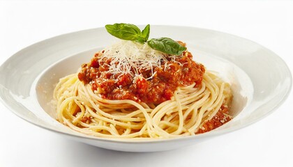 Spaghetti with bolognese sauce isolated on white background	
