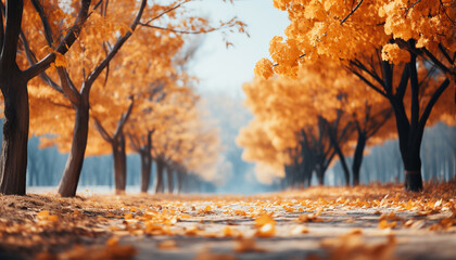 Naklejka na ściany i meble Autumn tree, nature beauty, vibrant colors, tranquil meadow, peaceful generated by AI