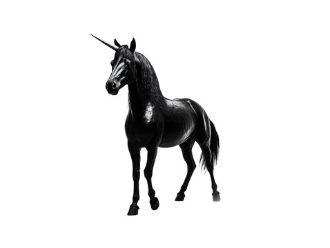 a black unicorn statue with a horn