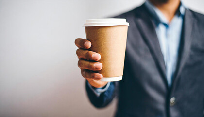 person holding a paper cup with no text or symbol on it