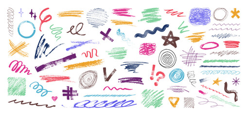 Hand drawn scribble, squiggles, curly lines, doodles drawn with a brush, felt-tip pen, chalk, charcoal, pen and pencil. Graphic box scribble and squiggles. Colorful set doodles elements. Vector - obrazy, fototapety, plakaty
