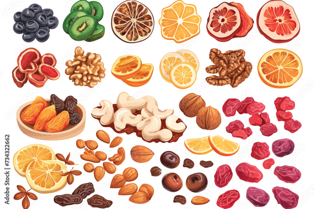 Wall mural dried fruits and nuts set isolated vector style - Wall murals