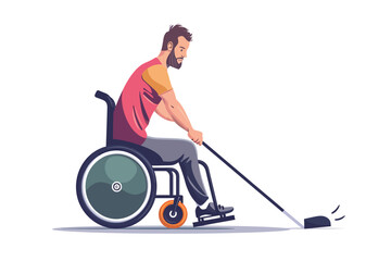 Man in wheelchair playing Curling isolated vector style - obrazy, fototapety, plakaty