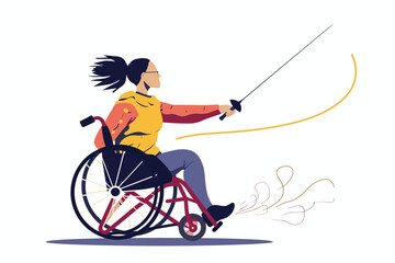 woman in wheelchair playing Fencing isolated vector style