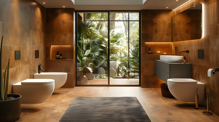A stylish WC with contemporary interior design. Created with generative AI.