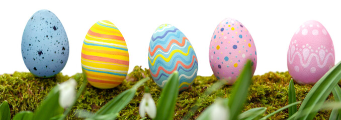 Colorful Easter Eggs on Spring Background