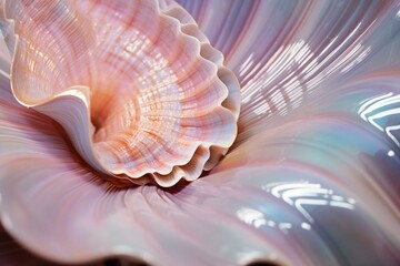 Curved Sea pearl shell closeup. Travel paradise. Generate Ai