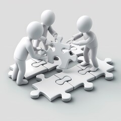 Collaborative Teamwork Concept with 3D Figures Solving Puzzle