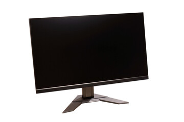 Generic modern black gaming computer monitor, front-facing angle, object isolated on white, cut...