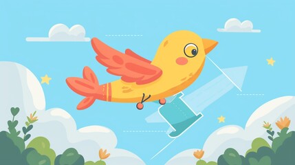 flat logo of Cute bird riding airplane cartoon vector icon illustration animal transportation icon isolated