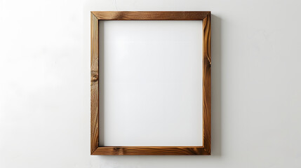 A simple wooden frame hangs securely on a white wall, creating a minimalist display
