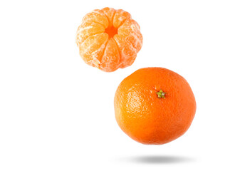 Flying tangerines on white background