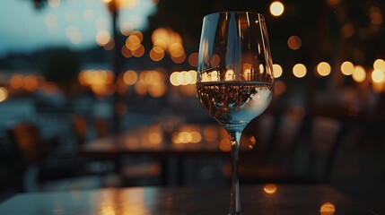Closeup of a glass of wine on the terrace of a restaurant generative ai - obrazy, fototapety, plakaty