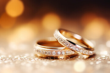 A Pair of Gold Wedding Rings on Bokeh Background