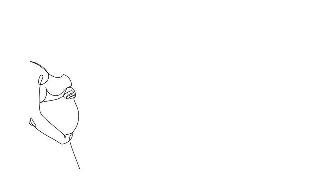 Pregnant woman and mother with baby. Continuous line drawing animation video. Pregnant woman hugging belly line art vector video. happy pregnant woman line art drawing. 4k stock video of a developing 