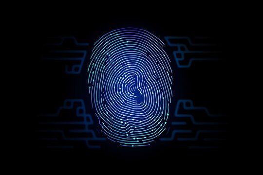 a blue fingerprint on a black background