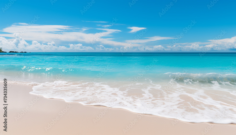 Canvas Prints Idyllic tropical coastline, clear blue water, bright summer sunset generated by AI