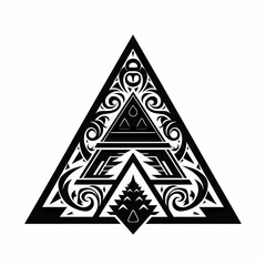 Triangle / Pyramid Tribal Vector Monochrome Silhouette Illustration Isolated on White Background - Tattoo - Clipart - Logo - Graphic Design Element

