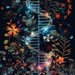 Fototapeta na wymiar Detailed illustration that merges the intricate processes of DNA sequencing with magical elements