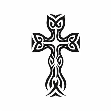 Cross Tribal Vector Monochrome Silhouette Illustration Isolated on White Background - Tattoo - Clipart - Logo - Graphic Design Element

