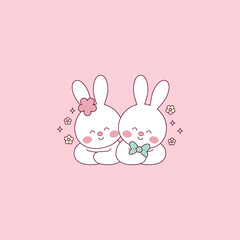 cute easter bunny illustration of easter bunnies together as a couple