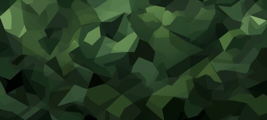Green camo texture for stealth and concealment. Camouflage pattern with shades of green and black. Backdrop. Wide banner. Concept of army uniform, military, woodland environment, and survival.