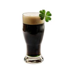 Glass of stout beer with clover