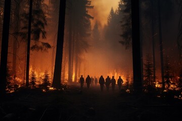 People forest burning. Heat nature. Generate Ai - obrazy, fototapety, plakaty
