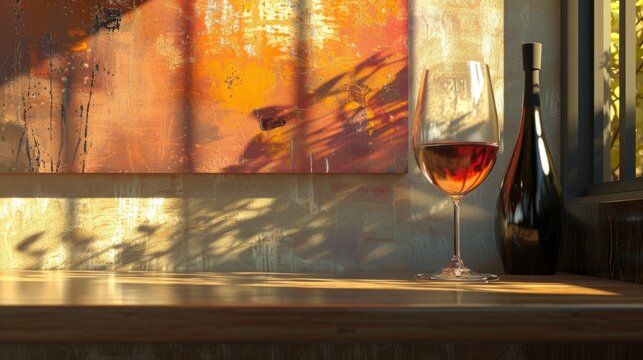 Glass of wine in an art gallery, generative ai