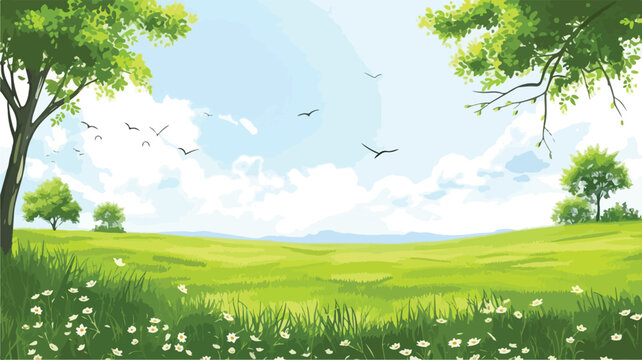 Open field in spring time vector illustration