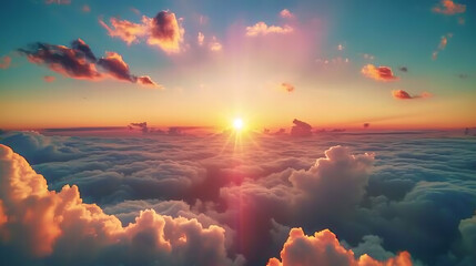 A breathtaking photograph taken from above the clouds, revealing a stunning vista of a beautiful sky