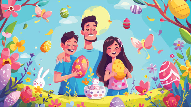 Painting Easter eggs 2D vector web banner po