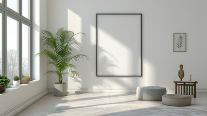 Fototapeta premium Blank frame mock up on wall