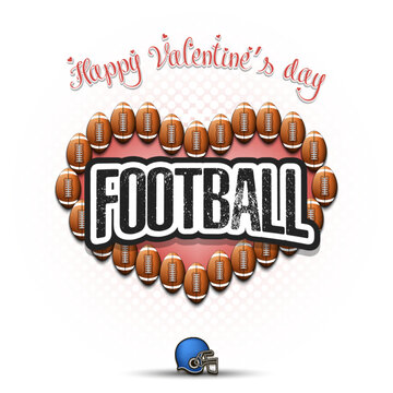 Happy Valentines Day. Heart made of football balls
