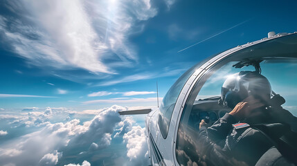 A striking photograph captured from outside the airplane, showcasing the pilot seated in the cockpit