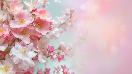 Fototapeta na wymiar Flowers on a pastel background, room for text