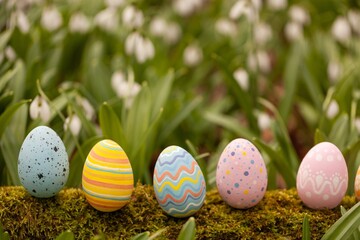 Colorful Easter Eggs on Spring Background