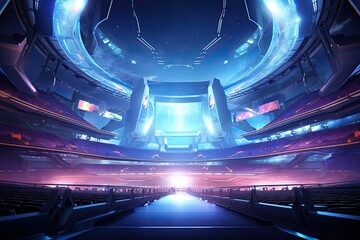 Naklejka premium futuristic e-sport stadium background, blue led lights