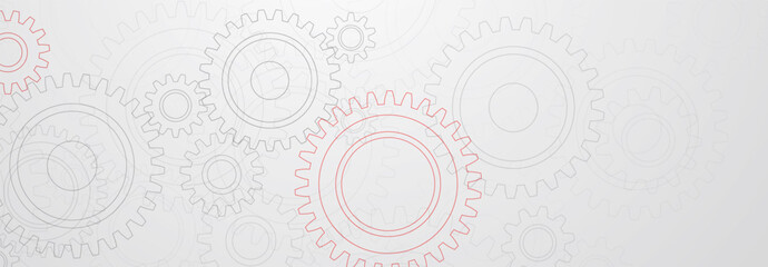 Abstract illustration with a pattern of large and small gears, in gray and red colors on a white background