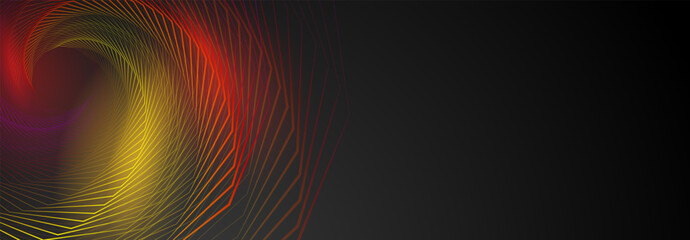 Abstract illustration with colored spirograph figures in the form of concentric spirals on a dark background