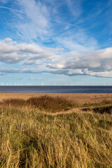 A view over Skegness beach on a sunny winter's day