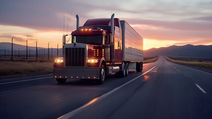 Truck Transportation logistics brought to life with a semi-truck in motion, spotlighting commercial hauling, express delivery, and the speed of truck transportation logistics..