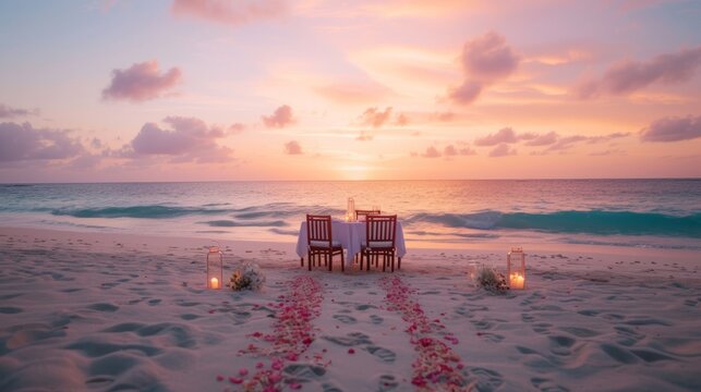 marriage proposal, without people, decoration, beach generative ai