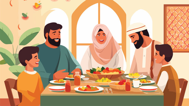 Muslim traditional dinner 2D vector web banner