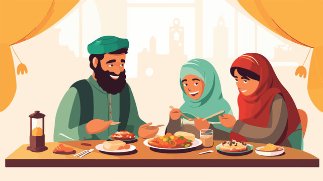 Muslim traditional dinner 2D vector web banner