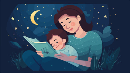 Mom read story 2D vector isolated illustration